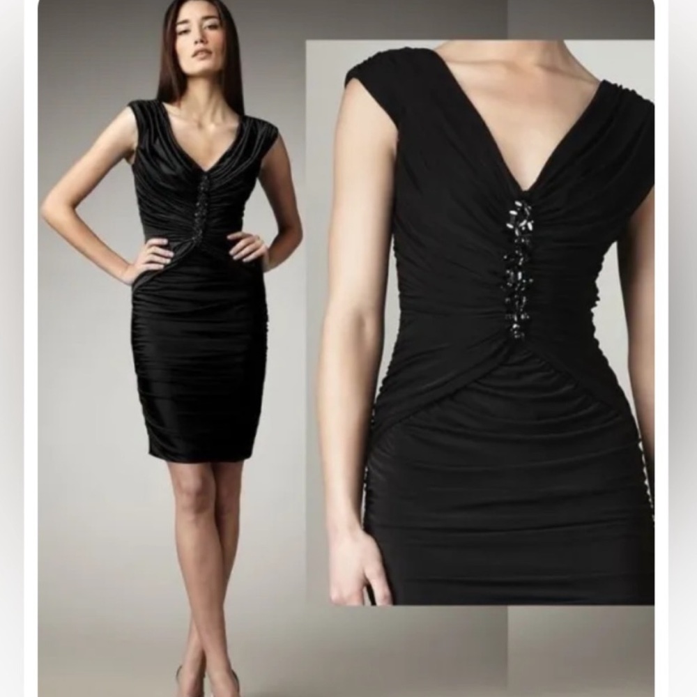Tadashi Shoji Ruched Embellished Sheath Dress Large